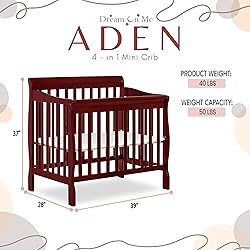 Dream On Me 3 in 1 Aden Convertible Mini Crib, Black