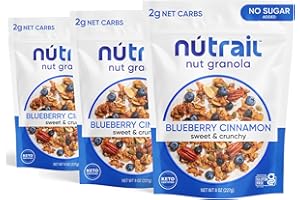 NuTrail Nut Granola Cereal, Blueberry Cinnamon, No Sugar Added, Gluten Free, Grain Free, Keto, Low Carb, Healthy Breakfast Cereal 8 oz. 3 Count