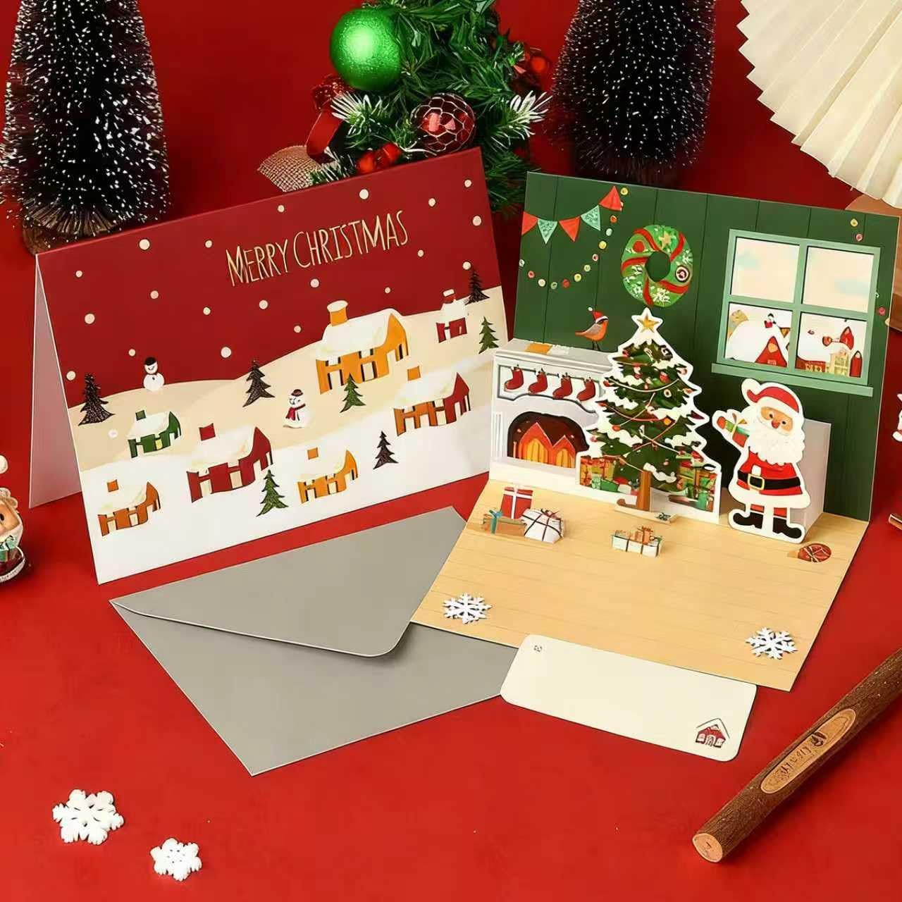 DITK-U Christmas Card 3D Pop Up Greeting Card for Christmas Santa Claus Elk and Tree Handmade Gift Card For Greetings, Blessings