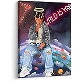 B.B.F MAKE Juice WRLD Canvas Wall Art Pop Rapper Sitting on World Poster Cosmic Picture Artwork, Music and Galaxy Aesthetic Wall Decor for Living Room Bedroom Game Room Bar Studio, Framed 8x10inch