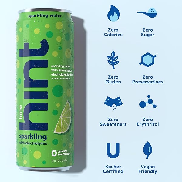 HINT SPARKLING WATER, LIME – CANNED FLAVORED WATER BEVERAGES WITH ELECTROLYTES, ZERO CALORIES, AND SUGAR FREE – 12 FL OZ CANS (PACK OF 12)