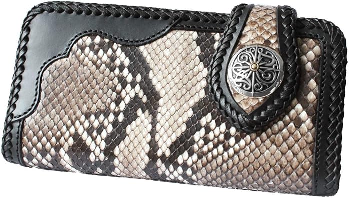 Amazon 財布 長財布 メンズ 本革 レザー バイカーズウォレット パイソン 蛇革 サドルレザーウォレット 牛革 財布