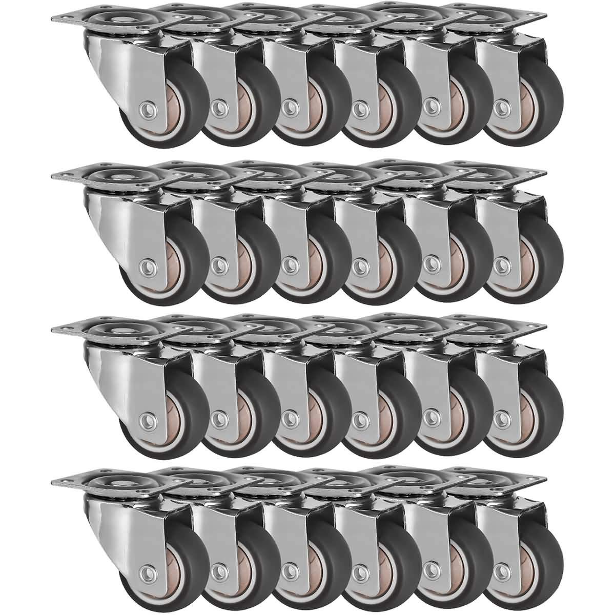 FactorDuty 24 Pack Caster Wheels 1.5 Inch Small Tiny Mini Swivel Top