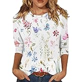 3/4 Length Sleeve Womens Tops Dressy Casual Blouses Spring Fashion 2026 Crew Neck Business Trendy Tunics Top Shirts