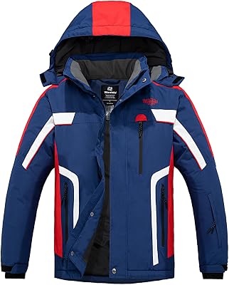 Chaqueta de Esquí Hombre Impermeable Parka Capucha Azul Marino XL