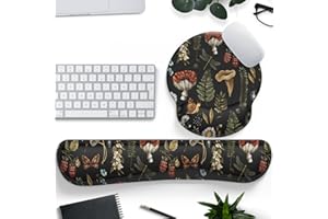 MECHANICAL CATTLE Plant Mushroom Mouse Pad Black Aesthetic Ergonomic Desk Pad Wrist Support Keyboard Wrist Rest Set, Mouse Pad with Non-Slip Pu for Office Comfortable Mouse Wrist Rest for Easy Typing & Pain Relief.