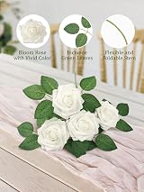 N&T NIETING 50pcs Artificial White Roses Real Touch Foam Flowers DIY Wedding view 5