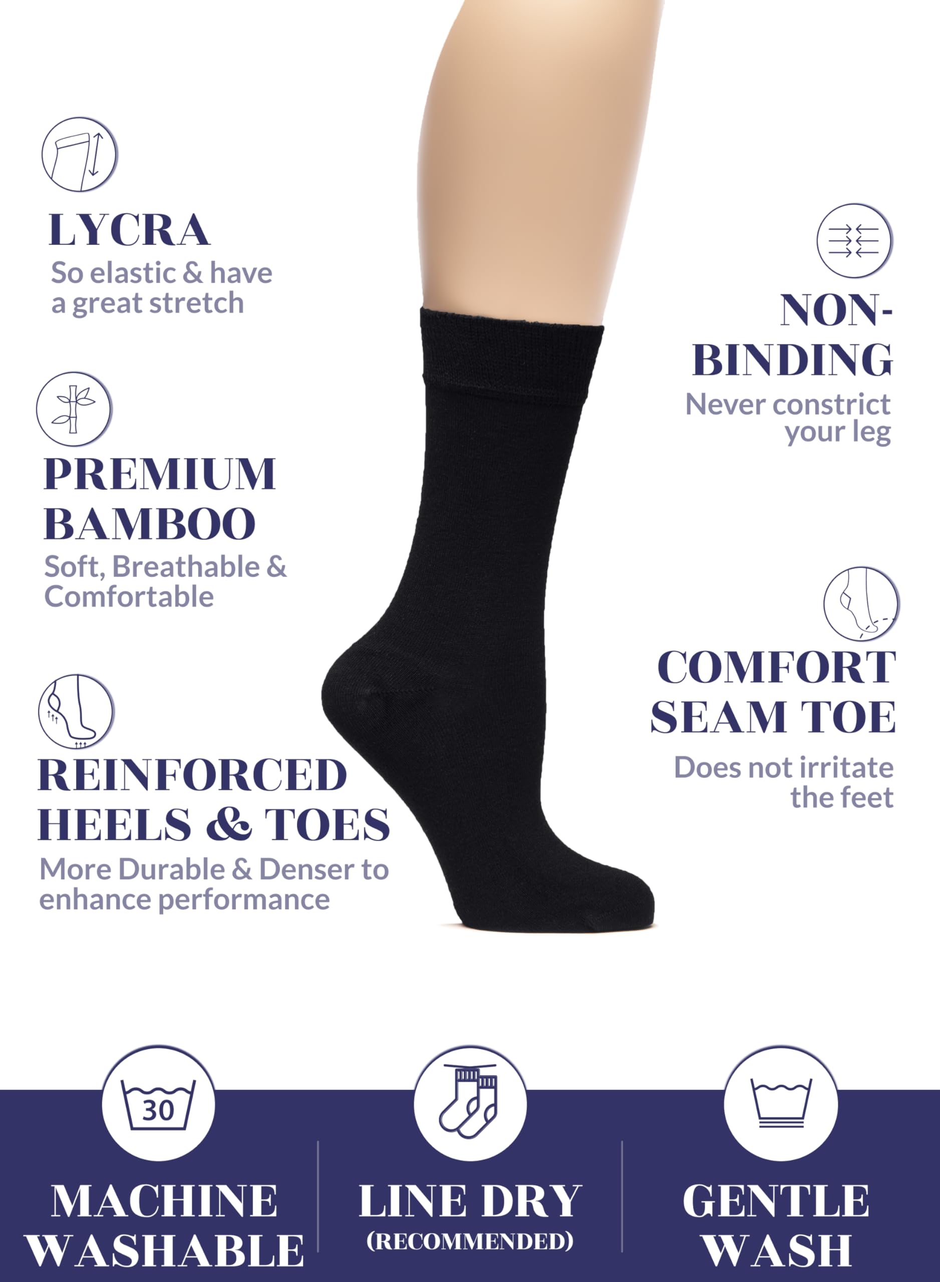 Hugh Ugoli Womens Rayon Derived from Bamboo Dress Socks, Extremely Soft, Thin, Crew Socks for Business Trouser Casual