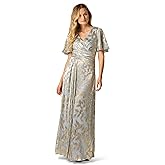Adrianna Papell Womens Foil Leaf Draped Gown
