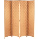 FDW 4-Panel Folding Room Divider | 6ft, Natural | Light &amp; Portable | Wooden Wall Divider with Hand Woven Mesh | Easy to Move Privacy Screen | For Space Separation, Living Room, Bedroom, Office
