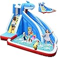 HONEY JOY Inflatable Water Slide, Shark Theme Blow Up Water Park Bounce House for Backyard, Climbing Wall, Indoor Outdoor Waterslides Inflatables for Kids and Adults(Without Blower)