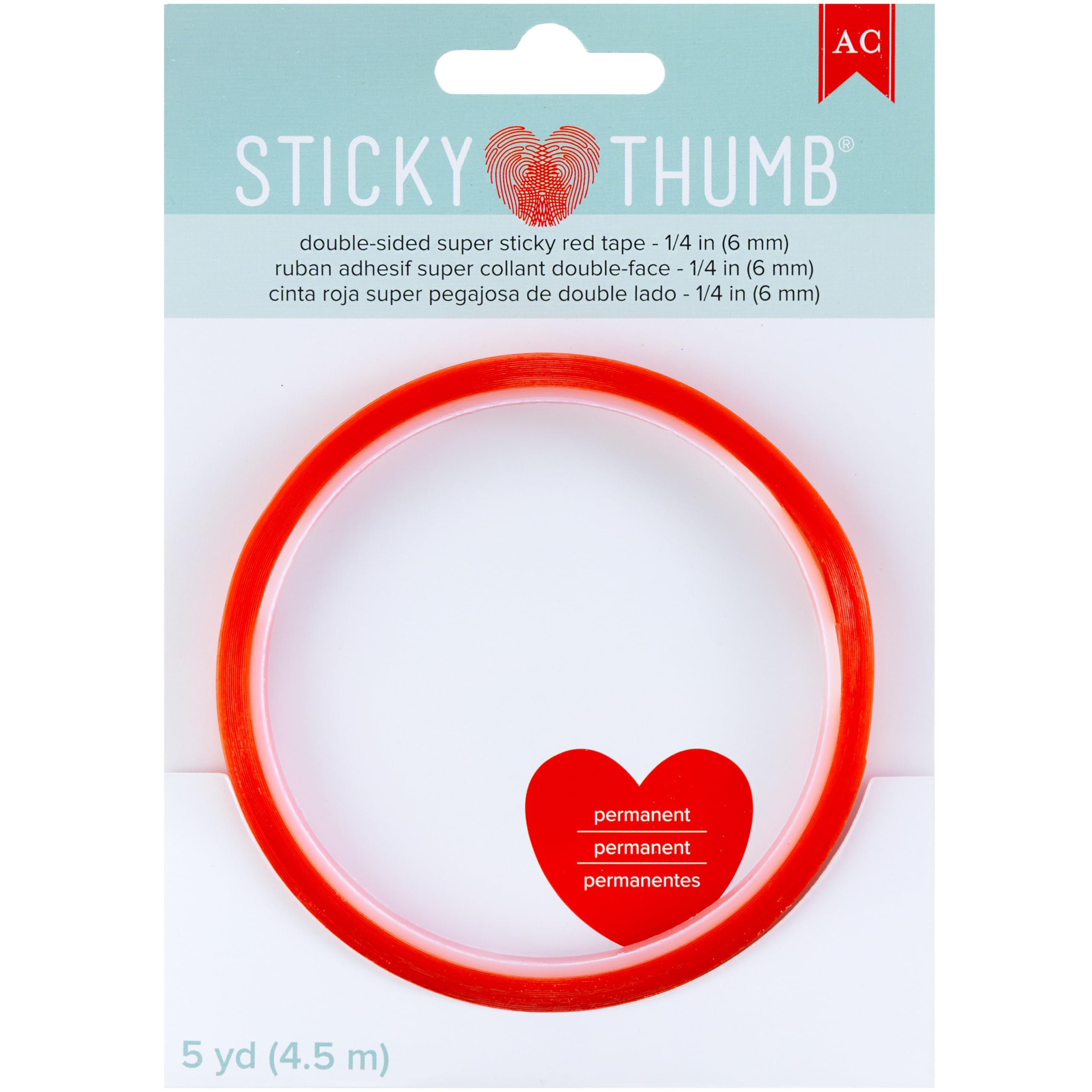 American Crafts Sticky Thumb Redtape 5YD, 25" x5yd, 0.25" x 5 yd