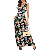 LILBETTER Women Sleeveless Deep V Neck Loose Plain Long Maxi Casual Dress