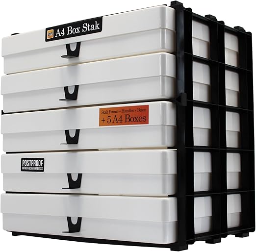 WestonBoxes A4 Box Stak, Aufbewahrungseinheit inkl. 5 A4 Boxen (Weiß, 1 Stück) Amazon.de