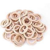 Watris Veiyi 50Pcs Natural Wood Rings, Wooden Rings for Crafts, Unfinished Wood Circles, 50mm Smooth Wooden Rings for Macrame Rings Knitting Jewelry Making