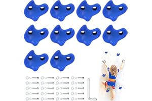 VEIMIA 10PCS Blue Rock Climbing Holds, Extra Large Size Rock Climbing Wall for Kids, Climbing Rock Wall Grips with Mounting Hardware and Wrench for Indoor Outdoor Playground, Installed on Wooden Board