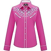SALVAJE OESTE Women's Embroidered Western Cowgirl Slim Fit Shirt Long Sleeve Snap Button Down Shirt with Embroidery