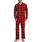 WHITECONCH Men's Flannel Pajama Set 100% Cotton with Pockets Plaid Loungewear Sleepwear for Men with Adjustable Waistband R01