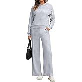 Simlakey Womens 2 Piece Lounge Sets Fall Outfits Ribbed Knit Matching Hoodie Travel Set Fall 2025 Sweatsuits Pajama Sets