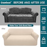 Granbest 3 Seater Sofa Cover Beige High Stretch Non Slip Jacquard Spandex view 5