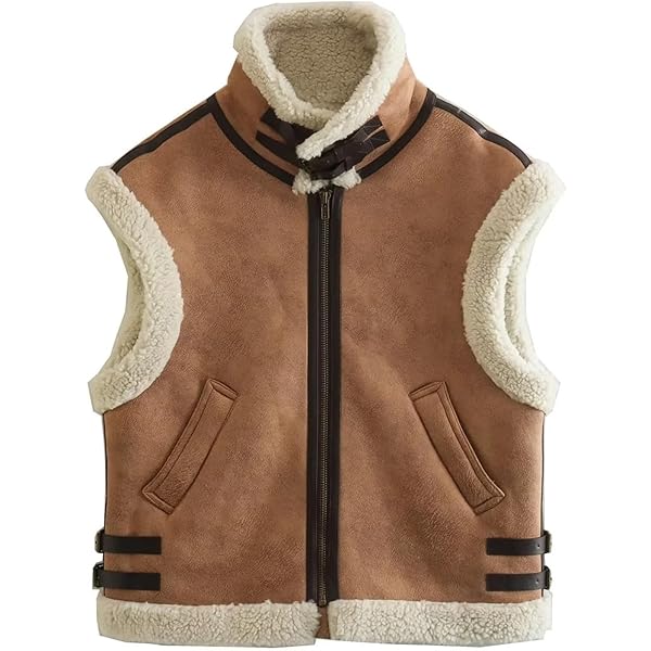 Women's Winter Warm Suede Vintage Waistvest Y2k Sherpa Leather Zip