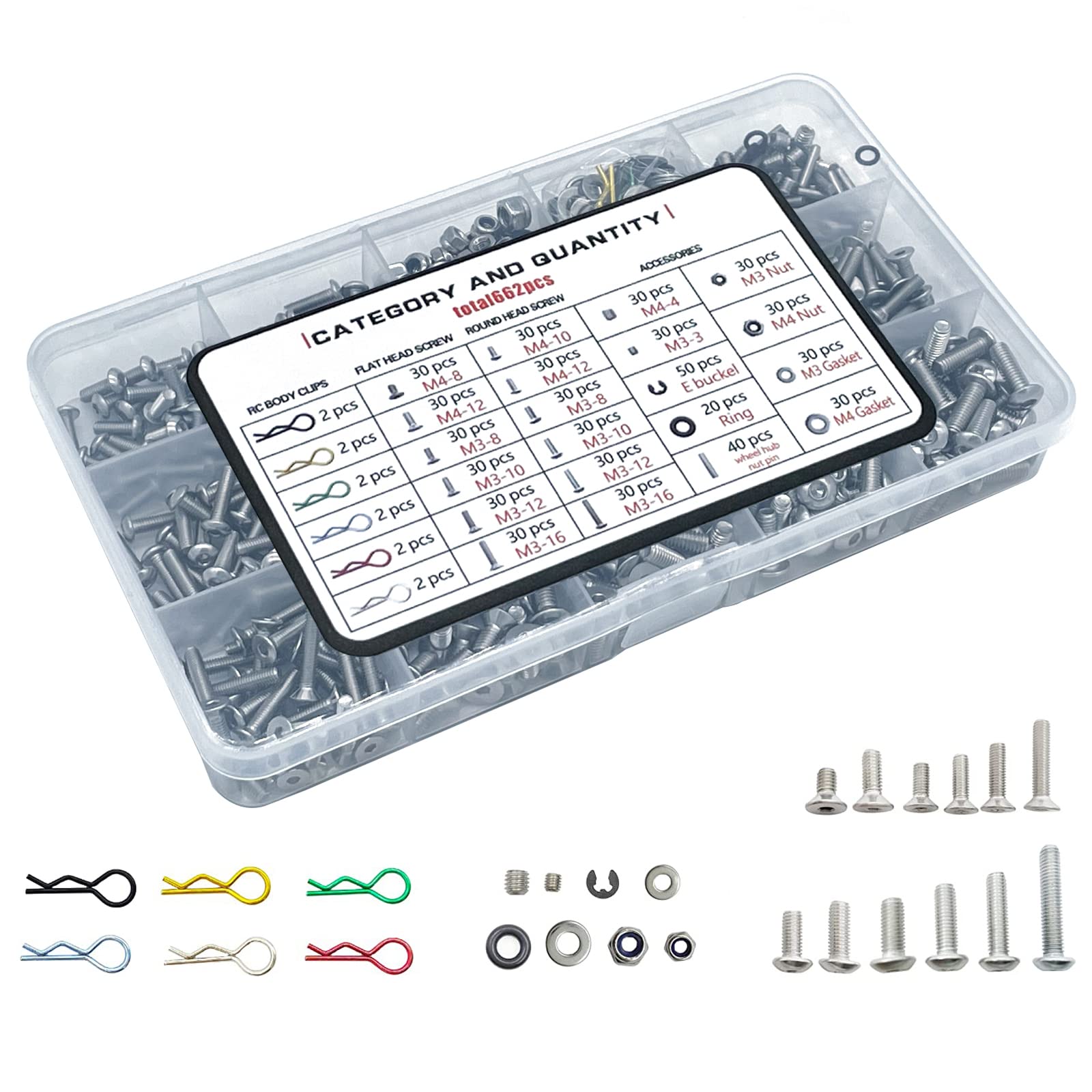 662pcs Universal Remote Control Screw kit 304 Stainless Steel Screw Combination kit Remote Control Truck Crawler for 1/8 1/10 1/12 1/16 Ratio