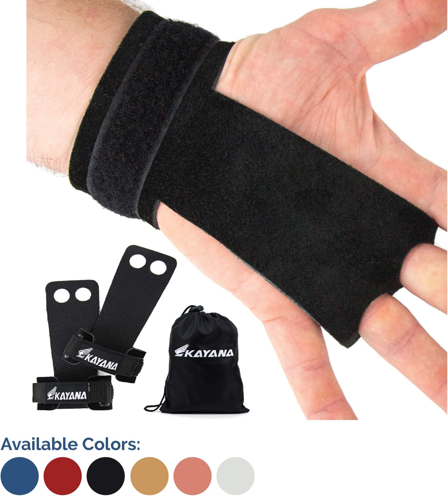 KAYANA 2 Hole Leather Gymnastics Hand Grips - Palm Protection and Wrist Support for Cross Training, Kettlebells, Pull ups, Weightlifting, Chin ups, Workout, & Exercise