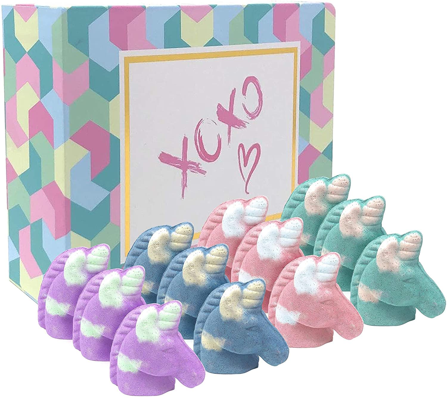 Unicorn Fizzy Glitter Kids Bath Bombs with Natural Oils, Gifts Set of 12, Safe Will not Color Your Tub. Will Make Her Smile, Ultimate Fun at Bath Time