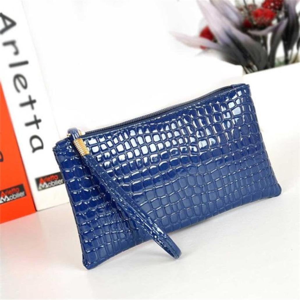 Kangrun Mini Size Women Crocodile Leather Clutch Handbag Bag Coin Purse Fashion Elegant Design PU Leather Zipper Pouch Top Handle Shoulder Handbag Coin Purse Wallet (19×11×1.5cm, Blue)