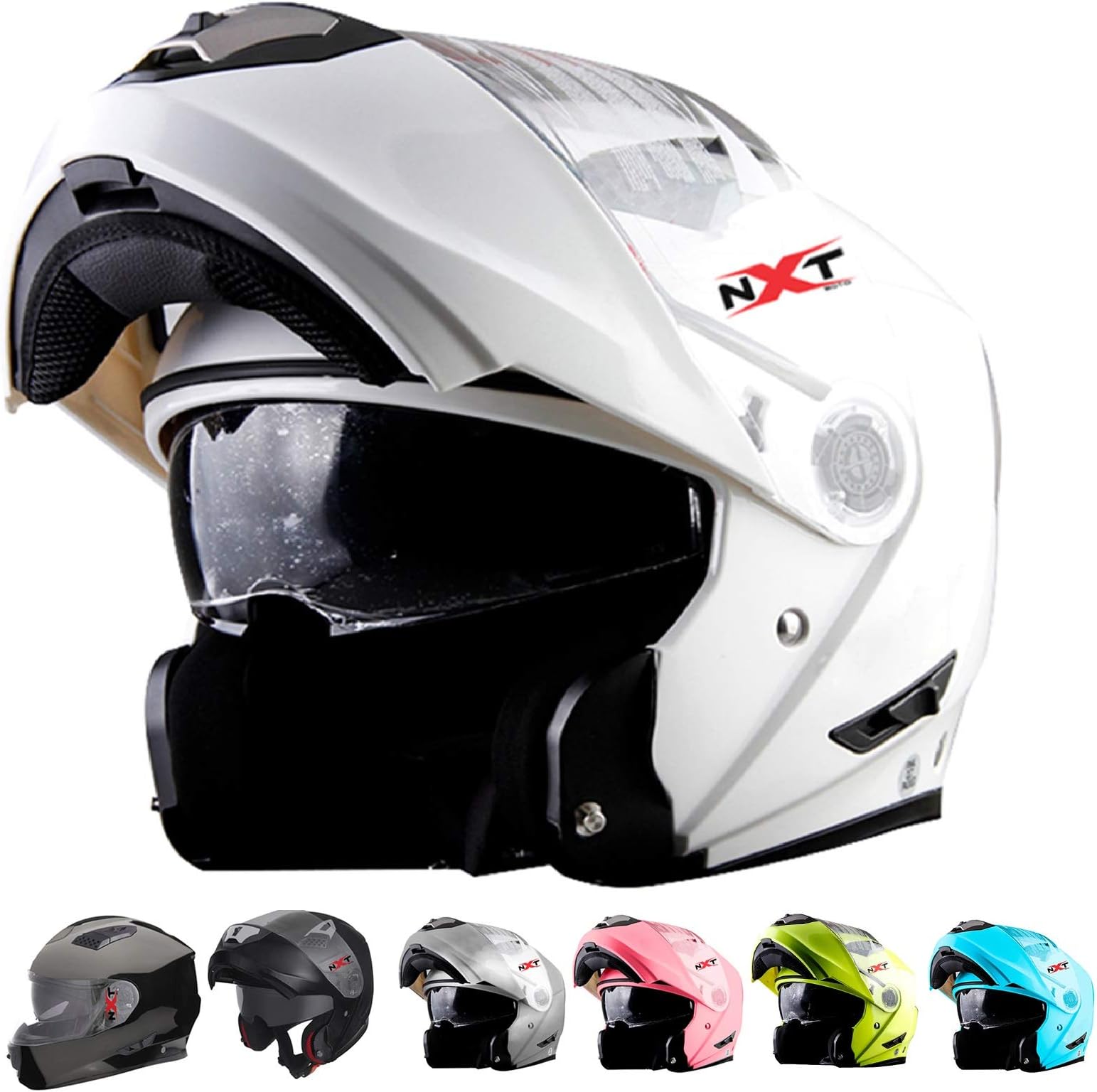 NXT Moto FF860 Motorbike Helmet Motorcycle Moped Scooter FLIP UP Modeler Crash Helmet - (Gloss Black - 54cm)