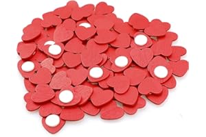 HOWAF 100pcs Wooden Red Heart Adhesive for Wedding Valentine's Day Crafting Decorations, Lovely Little Heart Embellishments for Kids Adult DIY Art Craft Card Labels Tags Scrapbooking Accessories