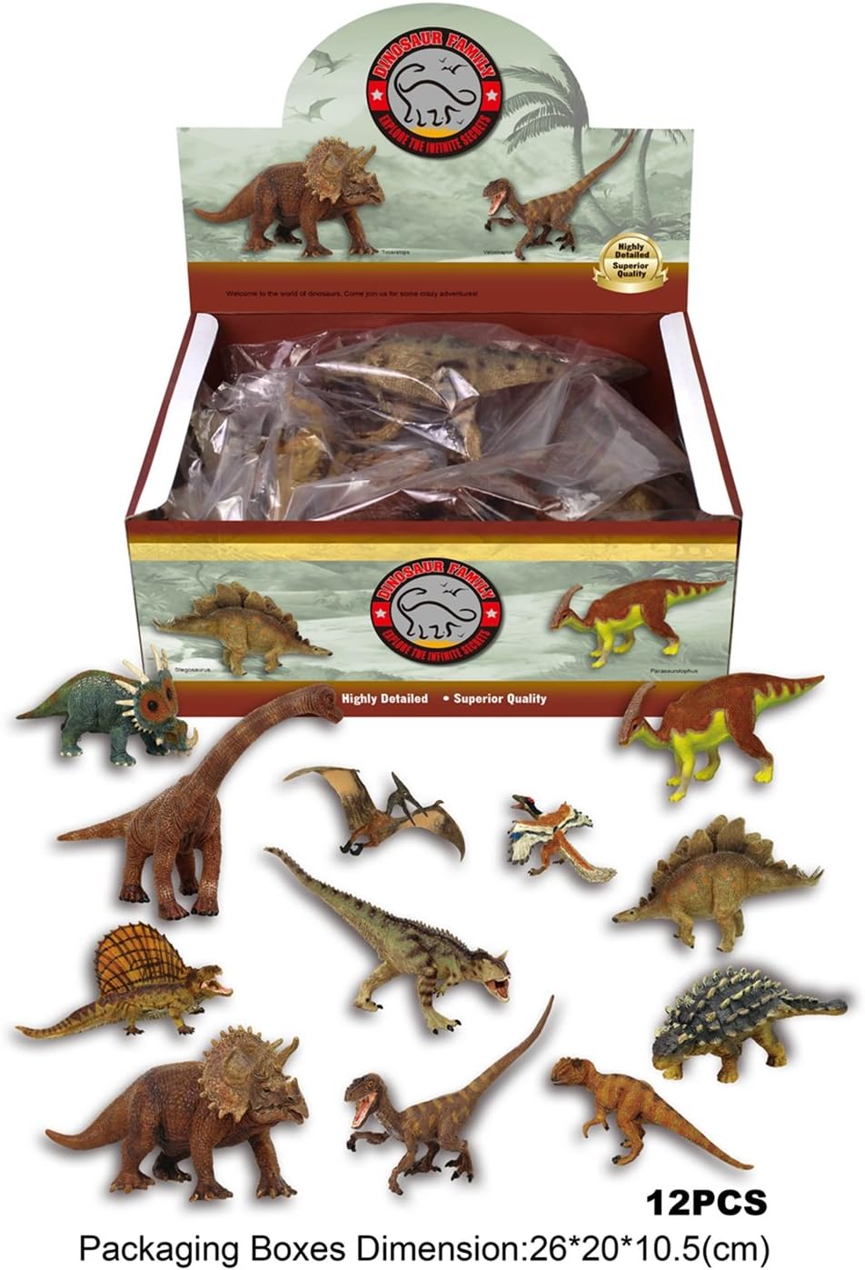 Emorefun Assorted Dinosaur Toy Figures Highly Detailed Dinosaur Toys - 12 Pieces
