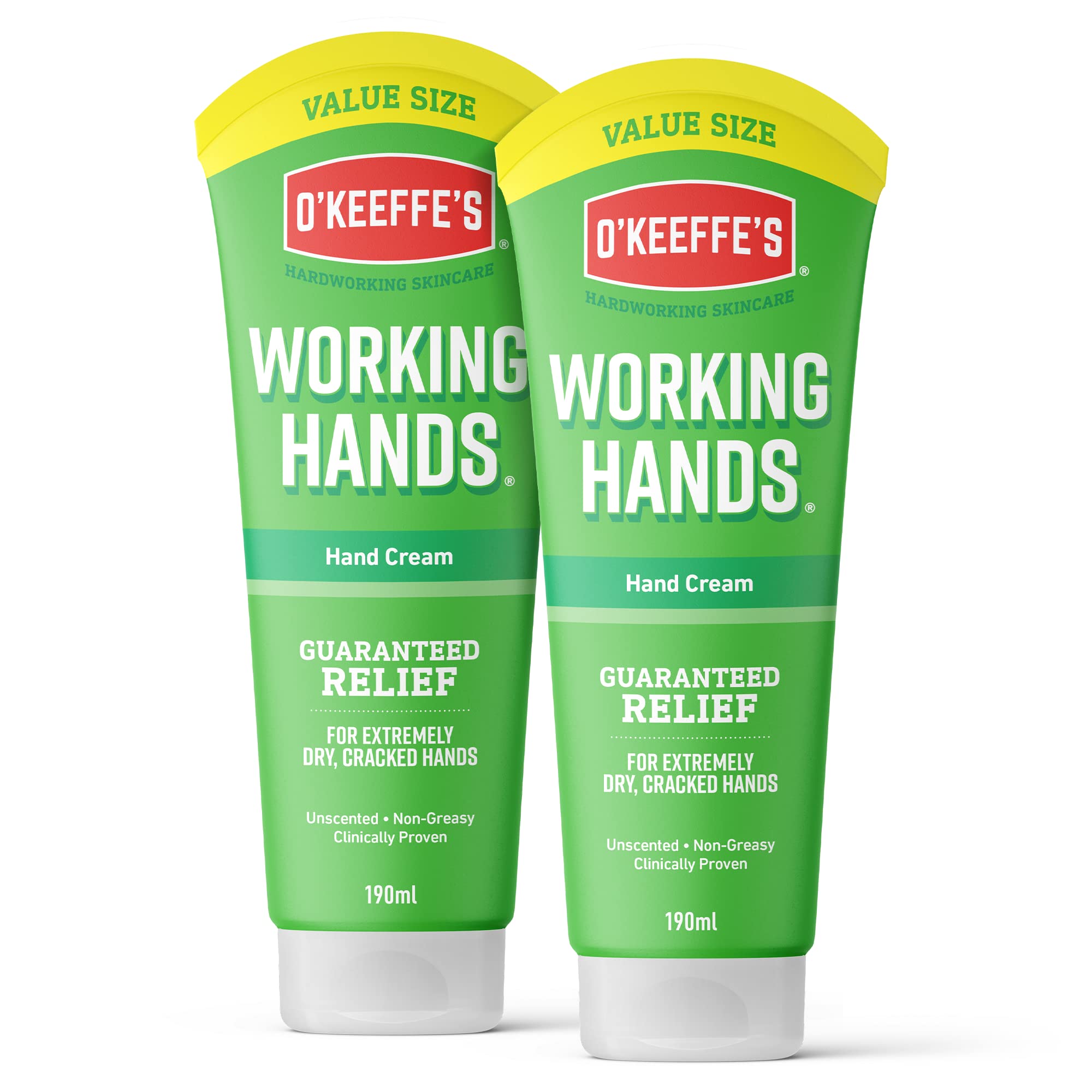 O’Keeffe’s Working Hands Value Tube, 190ml (2 Pack) – Hand Cream for Extremely Dry, Cracked Hands | Non-Greasy, Unscented & Instantly Boosts Moisture Levels — image 1