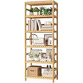 FOTOSOK 6-Tier Bamboo Shelf with Adjustable Shelves, Bamboo Kitchen Cabinet | Tall Bamboo Bookshelf and Plant Shelf with 250-lb Shelf Capacity for Laundry Bathroom Kitchen Pantry Home Office