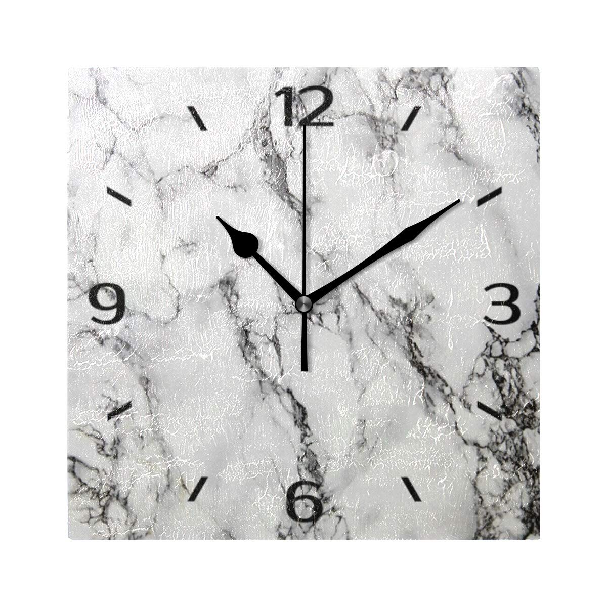 ALAZA 20cm Silent Square Wall Clock, White Marble Non Ticking Clock for Living Room Kitchen Bedroom Office Decorative with Desktop Stand