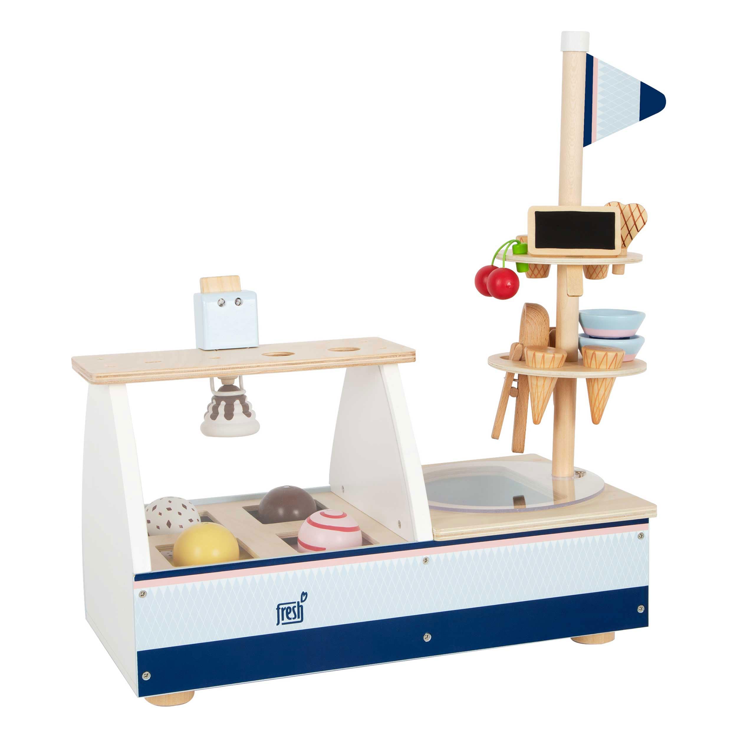 small foot 11815 Ice Cream Stand "fresh" made of wood, for play kitchens & play stores, role-play toy for ages 3+ years