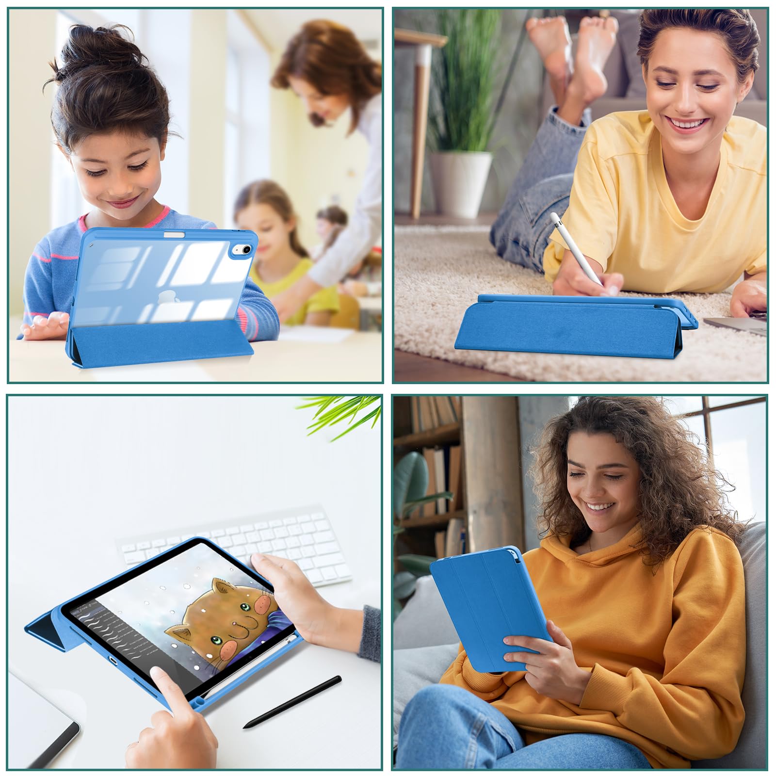 ProCase for iPad 11th/10th Gen Case with Pencil Holder, Clear Back | for iPad (A16) 11 Inch 2025/10.9 Inch 2022 | Hybrid iPad 11 10 Case | Supports Auto Wake/Sleep | Blue