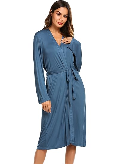 Morgenmantel Damen Bademantel Nachtwäsche Kimono Pyjama Frauen Schlafanzug V-Ausschnitt Sommer Herbst