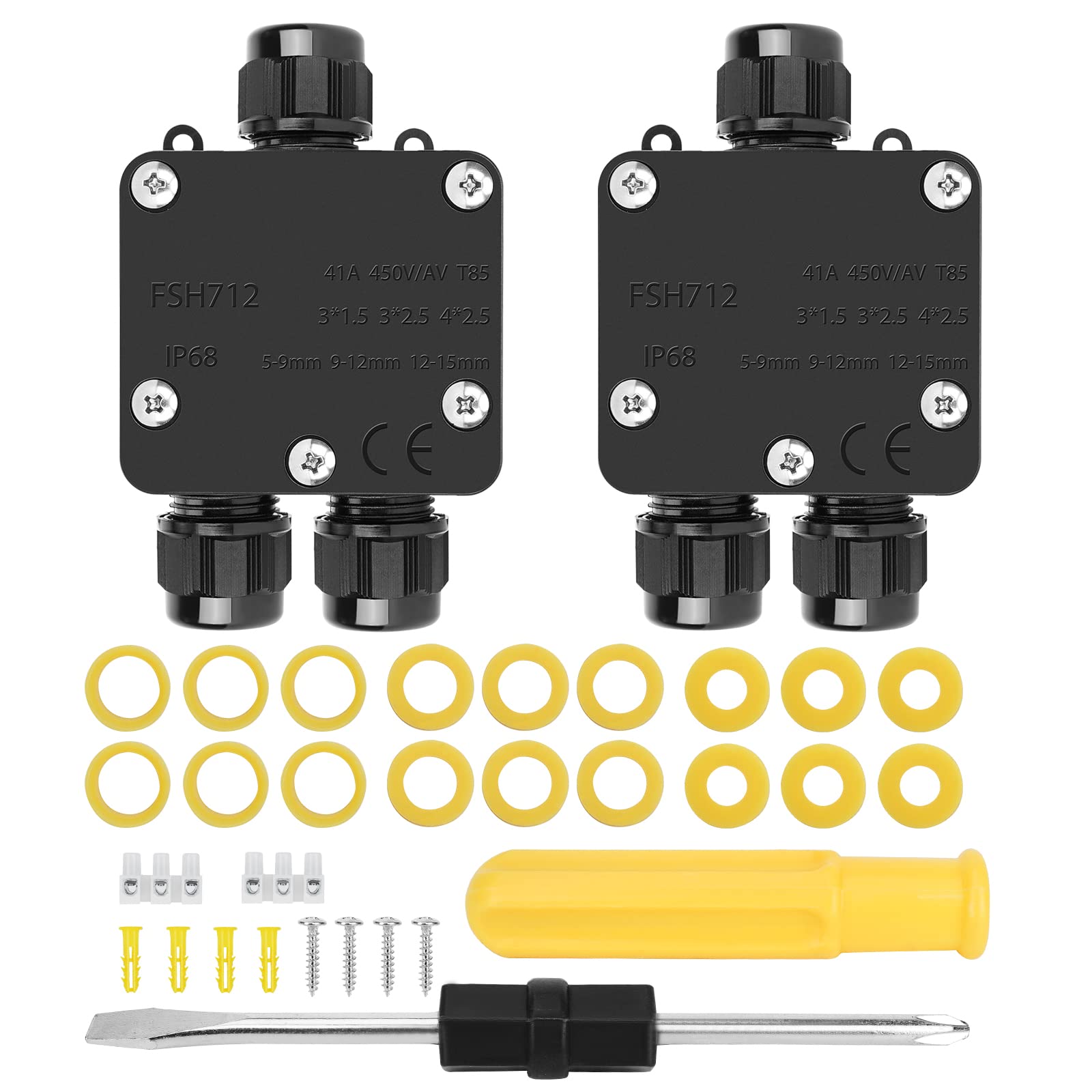 IP68 Waterproof Junction Box,3-Way Outdoor Cable Connectors Waterproof Wire Connectors Outside Electrical Connector Boxes Black External Sleeve Protection Box for Ø 4mm -15mm Diameter Cable,2 Pack