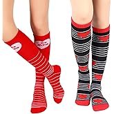 Syhood 2 Pairs Valentine's Day Knee Thigh High Socks Heart Knee Love Stockings for Women Girl Holiday