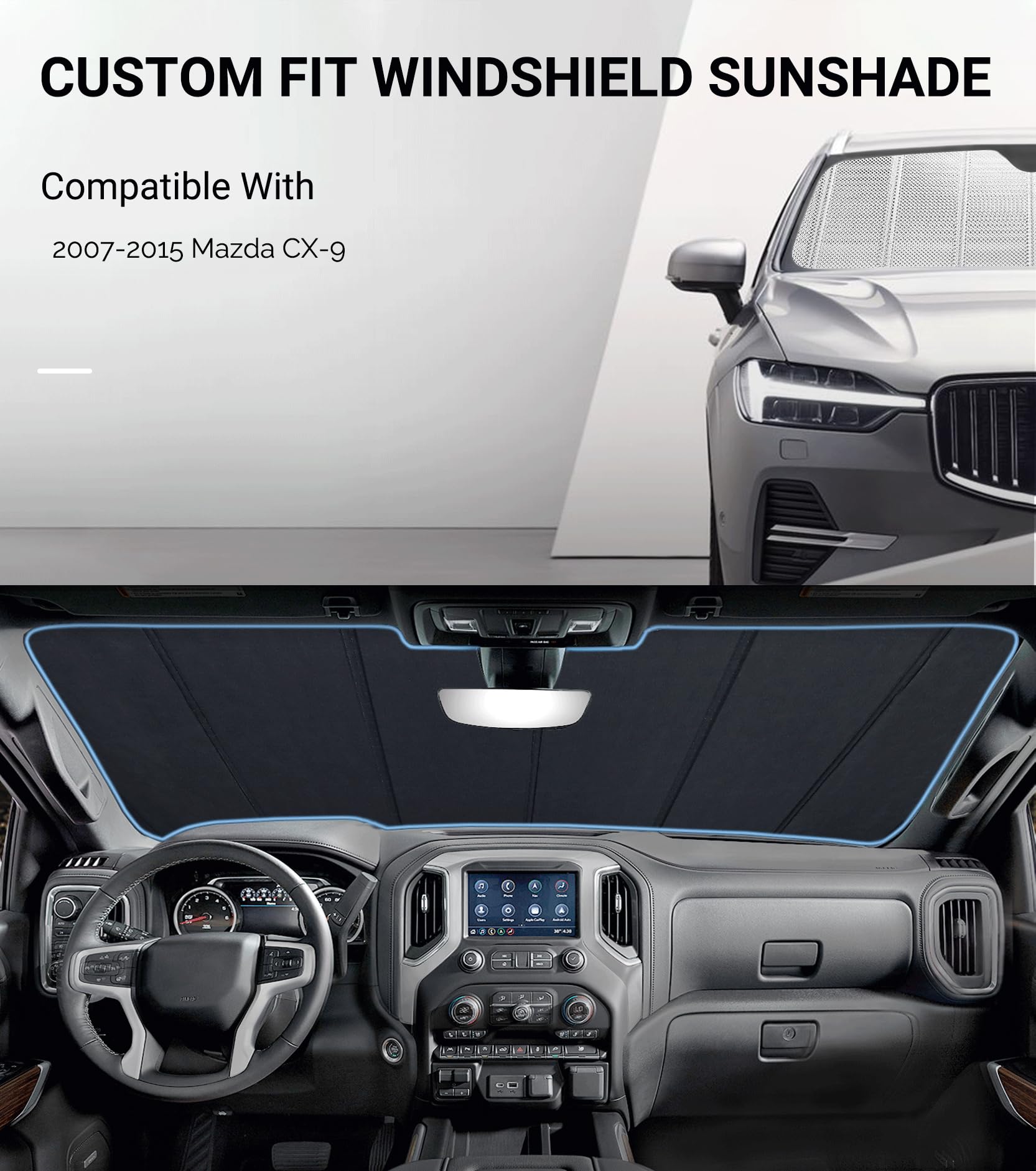 Condition photo showing New/Like New for pigenius windshield sun shade for mazda cx9 2007-2015. reflective aluminum film front window sunshad