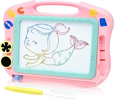 AiTuiTui Magnetic Drawing Board for Toddlers 4 Color Zones Travel Size Stamps