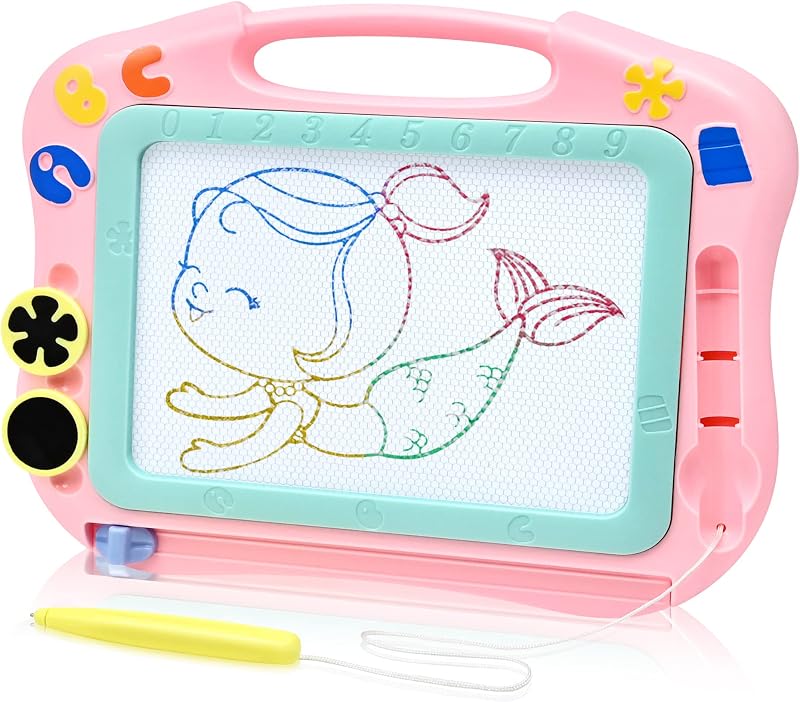 AiTuiTui Magnetic Drawing Board for Toddlers 4 Color Zones Travel Size Stamps