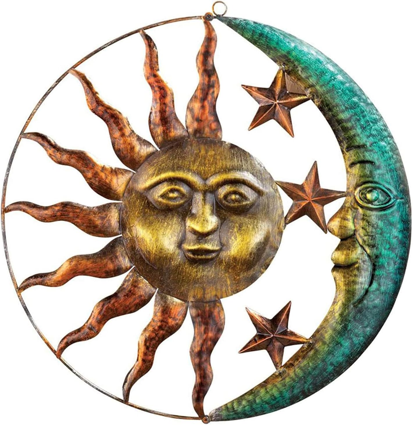 Metal Wall Art Decoration, Deck Decorations Outdoor, Metal Sun Wall Art Decor Hanging, Creative Sun Moon Statue Hanging Ornaments Decor for Home Living Room Garden-Jiangshen