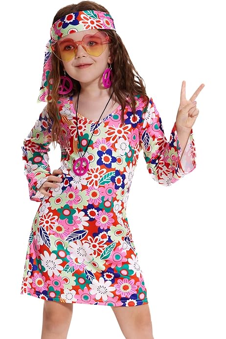 Disfraz Niña Hippie Disfraz Hippie Para Niñas Vestido Floreado Y
