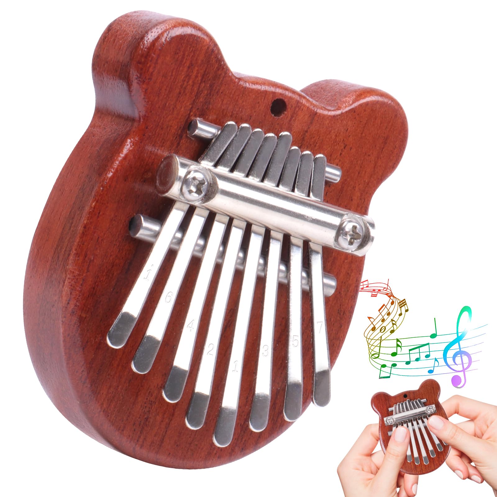 Kalimba Thumb Piano 8 Key Mini Finger Piano Portable Marimba with Lanyard, Musical Gifts for Adults Kids Beginners Music Lovers Players (Bear)