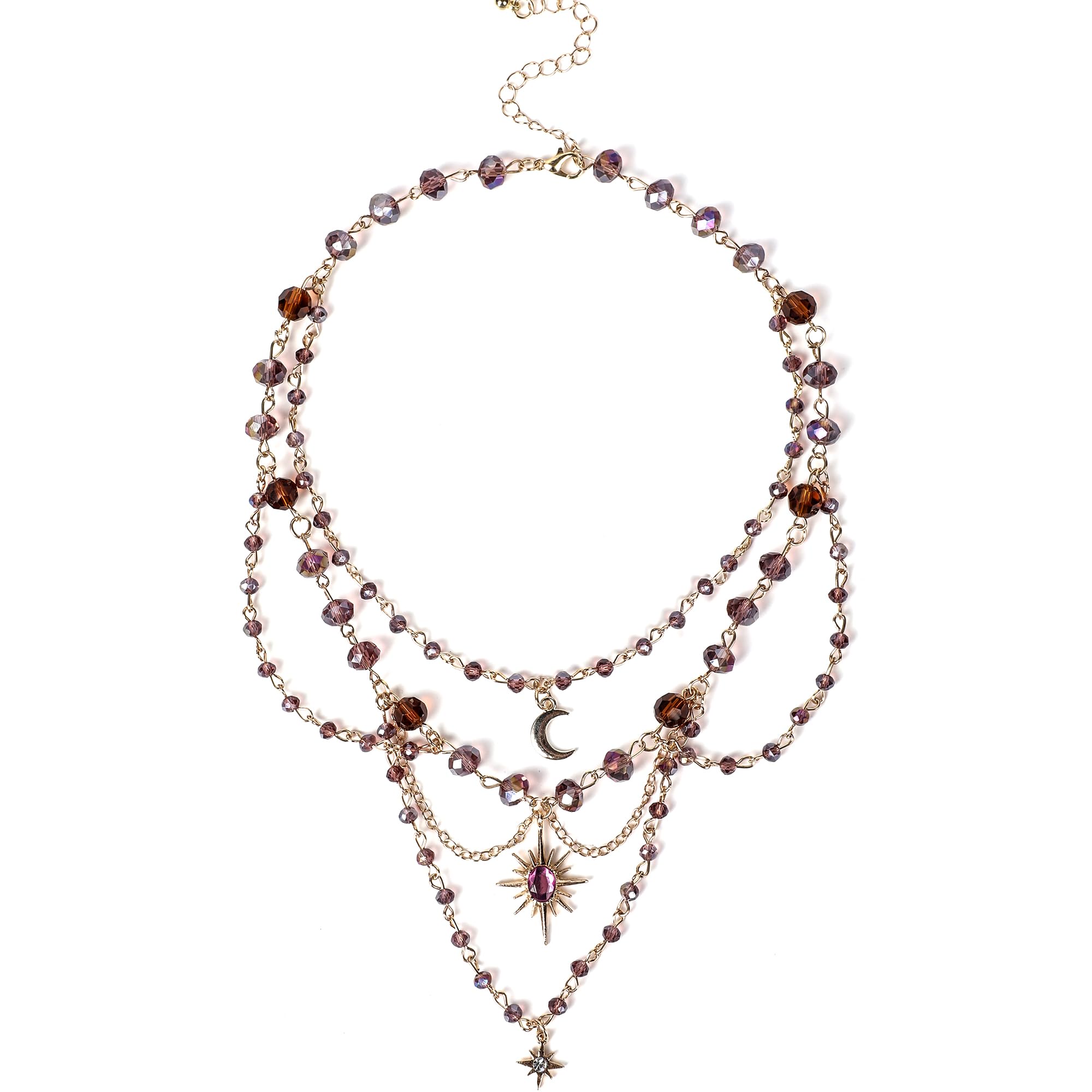 MOSTORY Renaissance Crystal Fairy Necklace - Fantasy Renfaire Necklace for Woodland Fairy Jewelry Women Cosplay