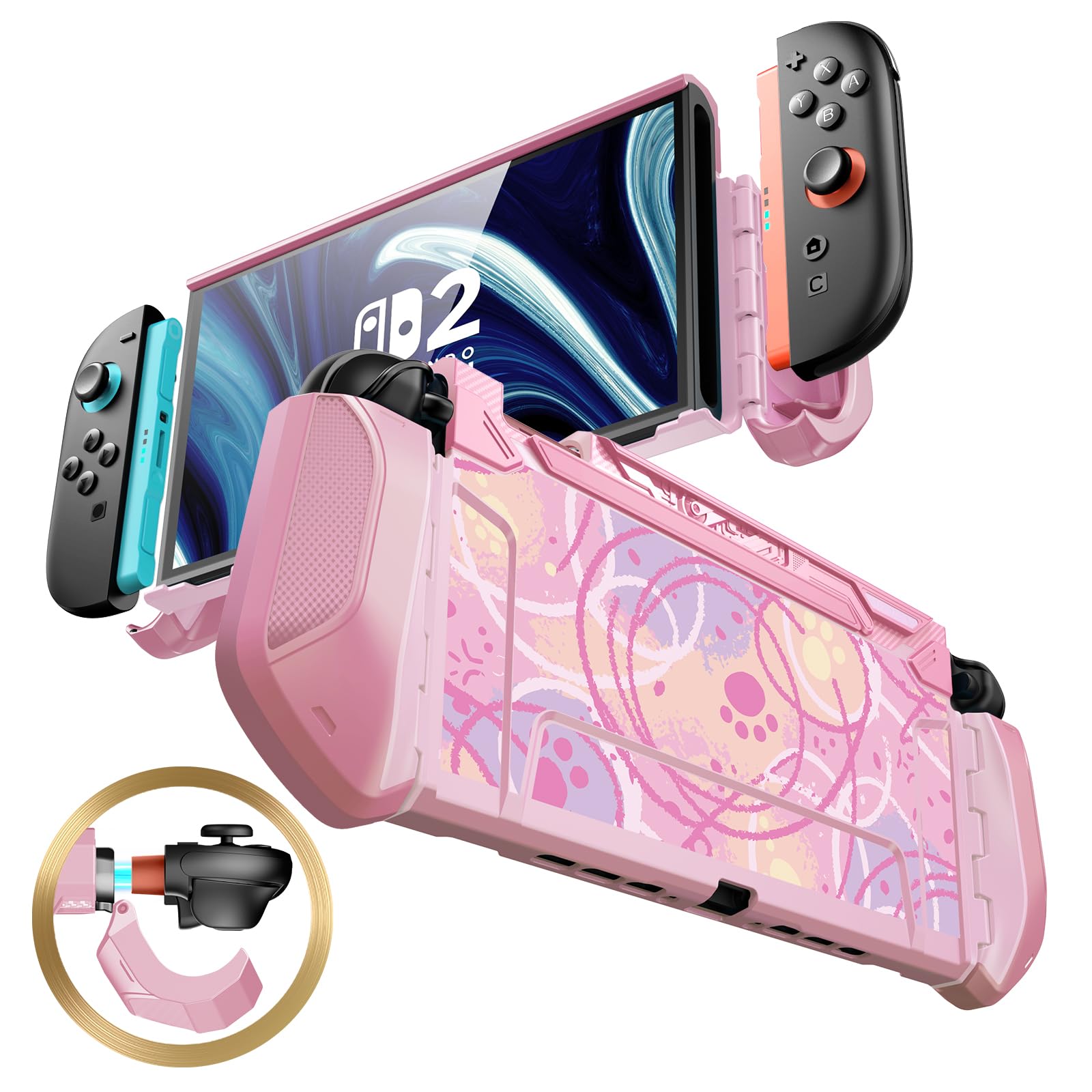 Mumba Dockable Case for Nintendo Switch 2 [2025 Blade Series] TPU Switch 2 Grip Protective Cover, Ergonomic Accessories for Console with Quick-Release Design for Switch 2 Joy Con Controllers (Pink)