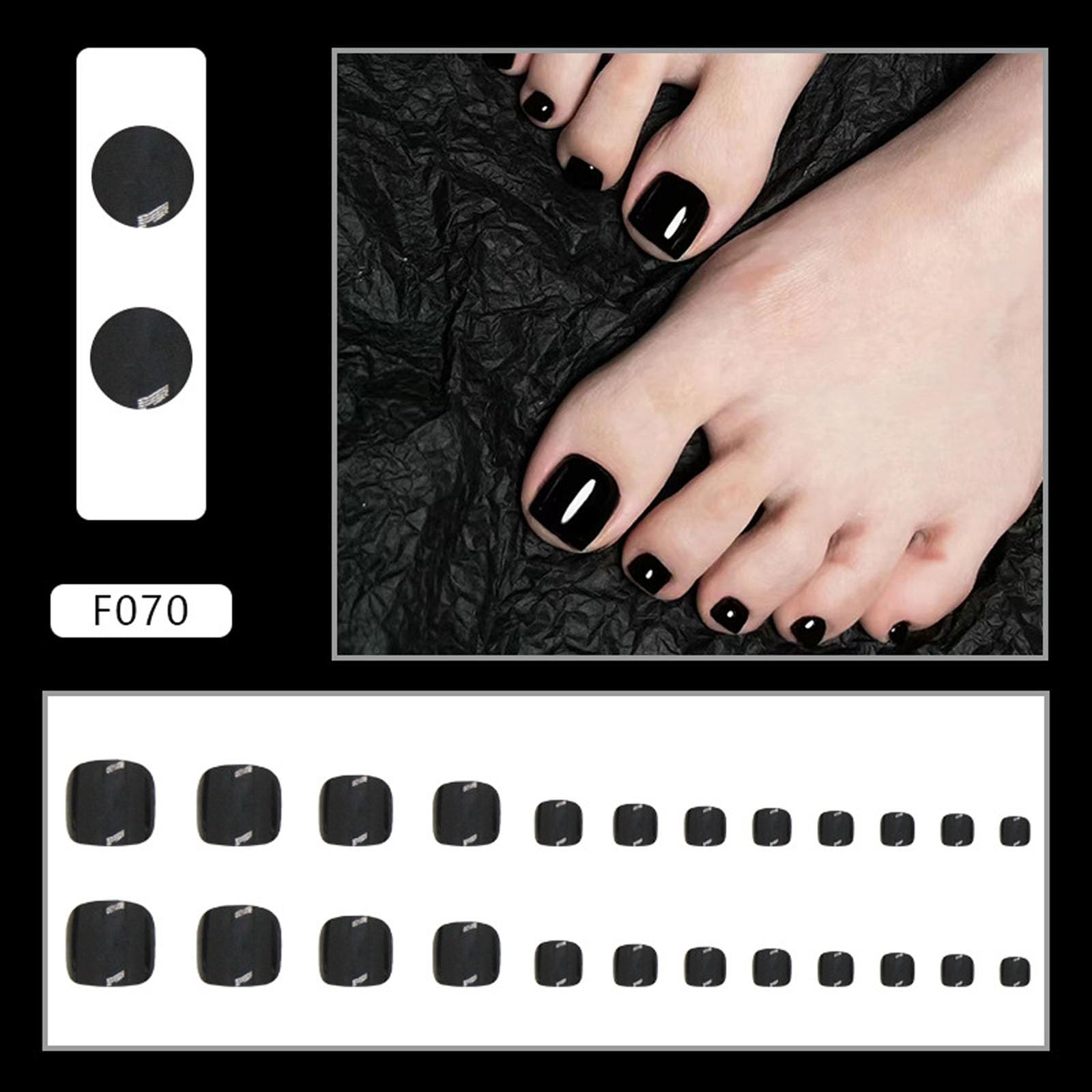 Black Press on Toenails 24pcs Glossy Solid Color Fake Toenails Minimalist Bright Black Toe Nails Summer Fresh Natural Short Acrylic Toenails Glue on Toenails for Women Girls - Image 7
