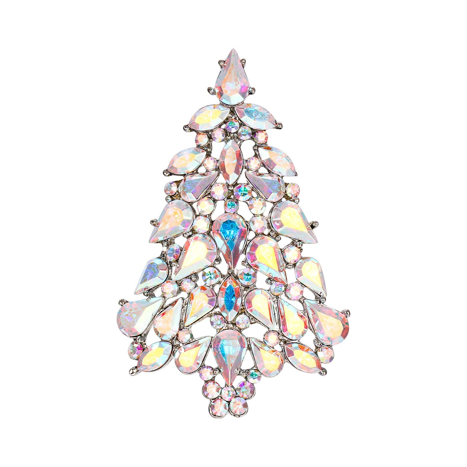 Ever Faith Women's Sparkle Rhinestone Crystal Christmas Tree Brooch Xmas Lapel Pins Clear AB Silver-Tone
